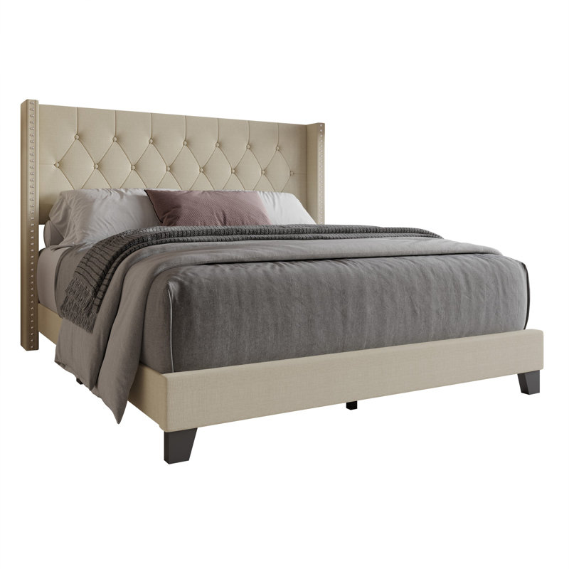 Ameire Upholstered Bed Color: Beige, Size: Queen