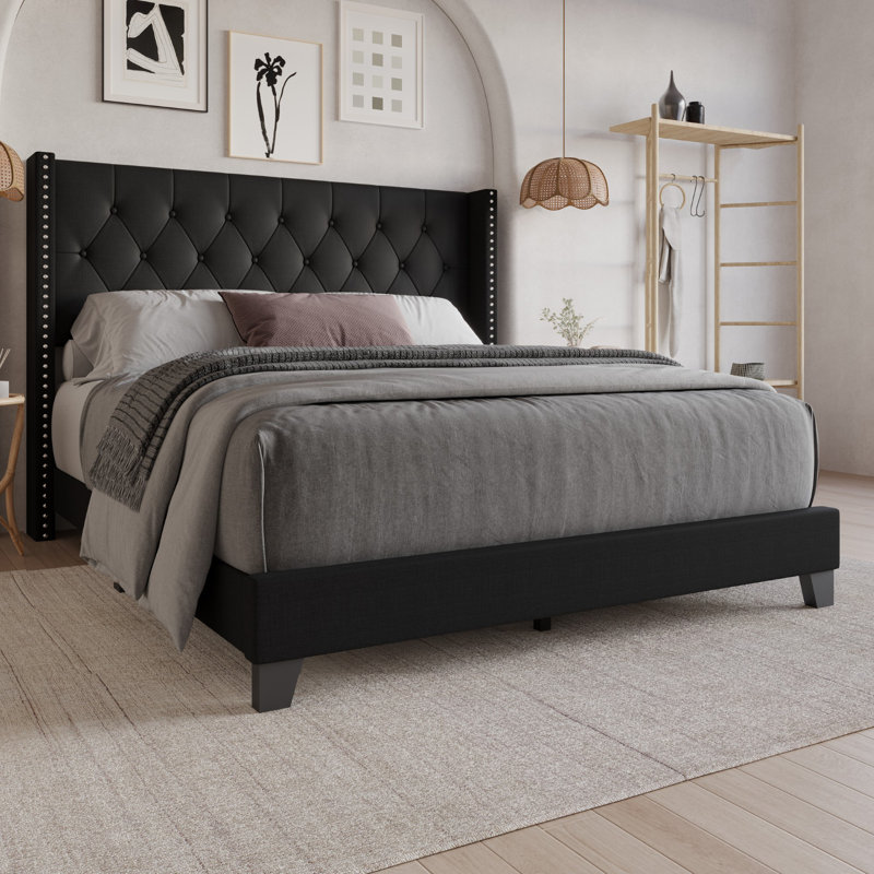 NOT COMPLETE Ameire Upholstered Bed Size: King, Color: Black