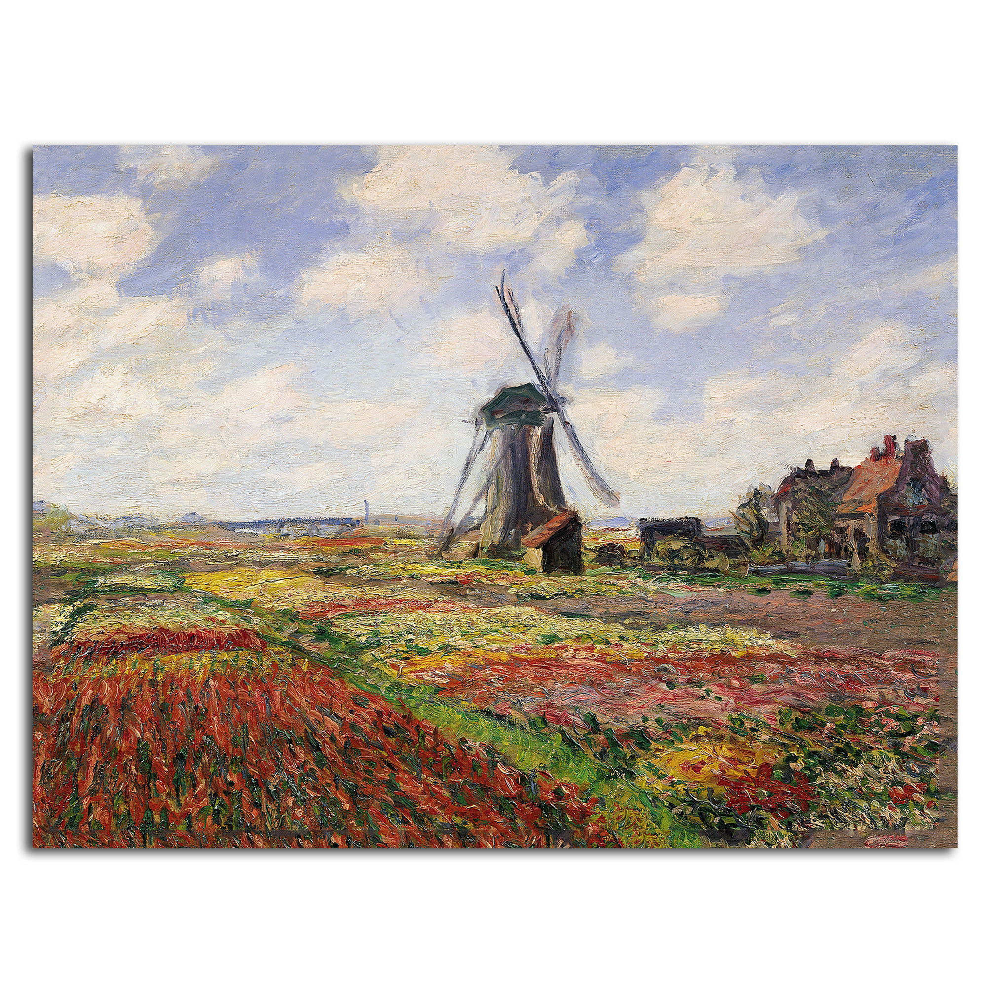 Vintage painting art claude monet tulip fields flower canvas windmill Holland