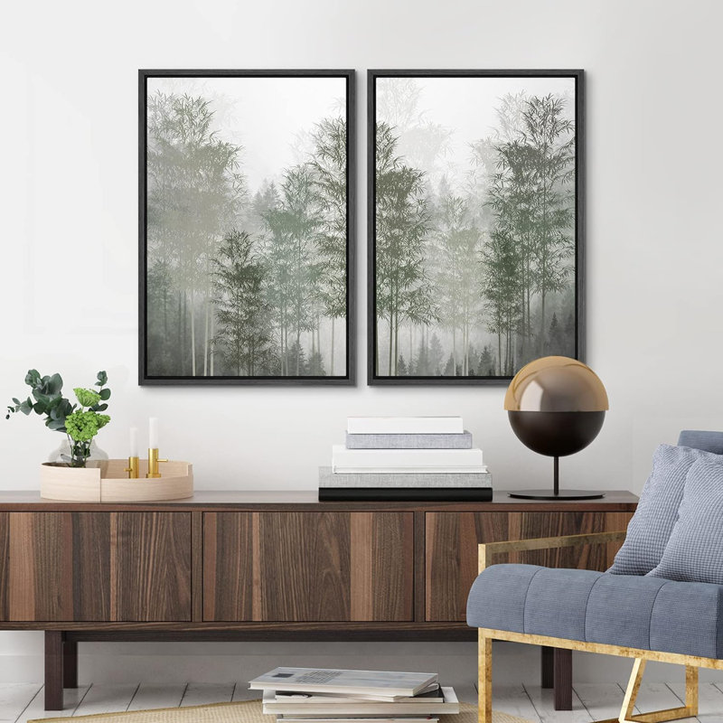 Amboo Misty Fog Forest Tree Framed On Canvas 2 Pieces Print