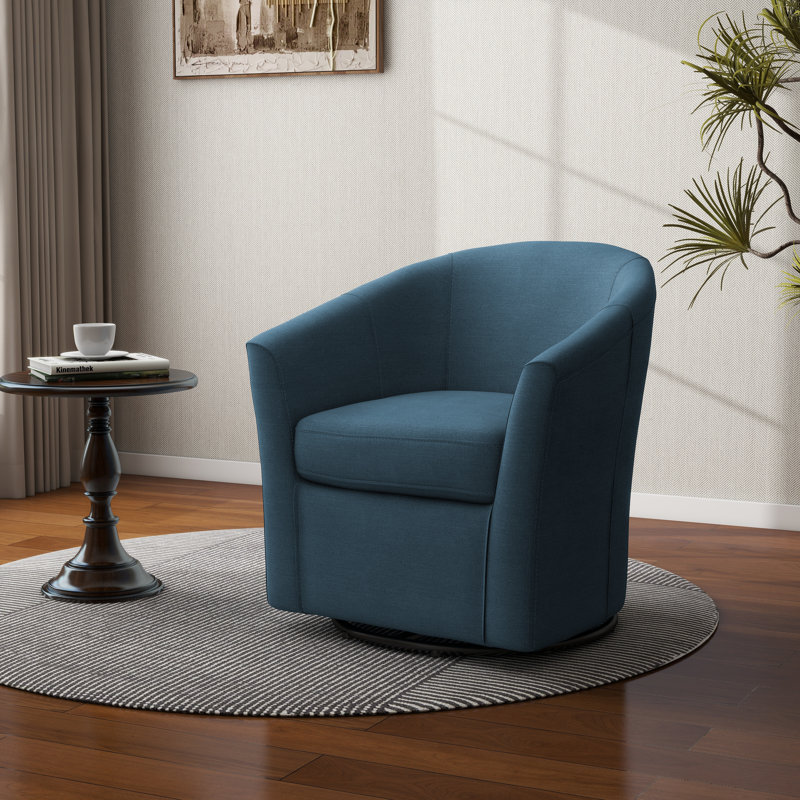 Aunna Upholstered Swivel Barrel Chair Fabric: Blue Linen Blend