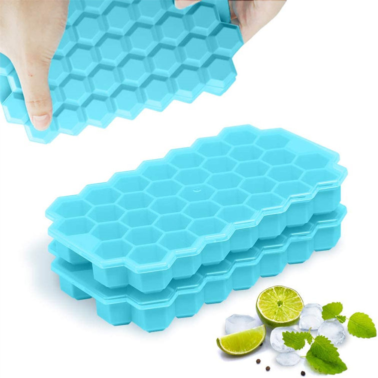 Ice Cube Trays 2 Pack Silicone Ice Cube Molds w/ Lid Flexible 74-Ice Cube Molds 