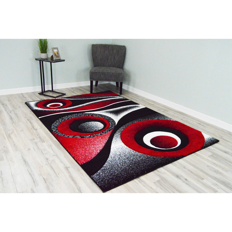 Mccampbell Abstract Red Black Gray Area Rug