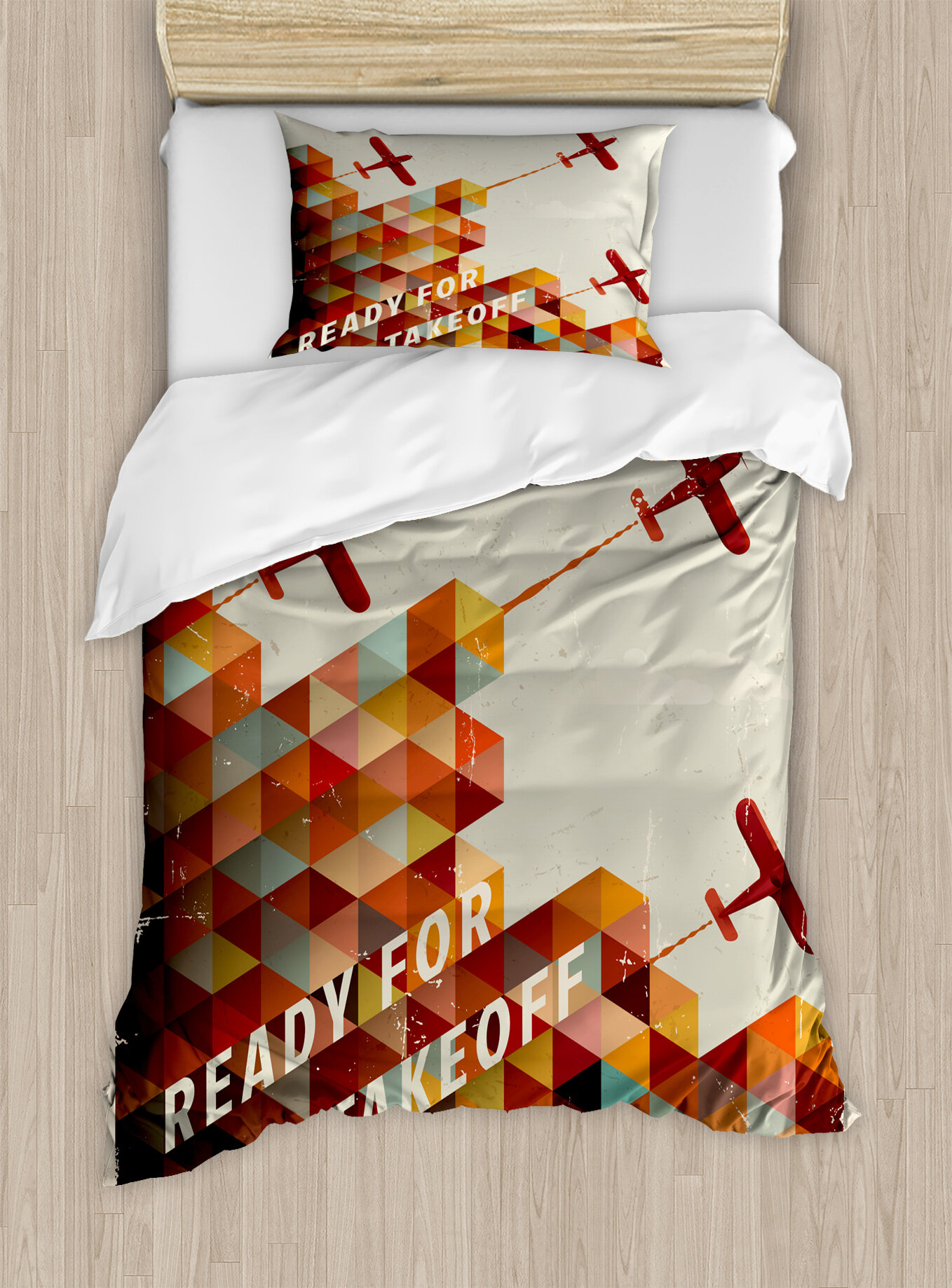 East Urban Home Airplane Ready For Take Off Retro Geometric