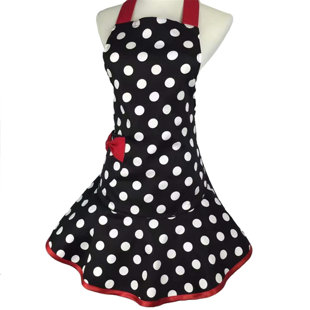 Women Apron Vintage Cooking With Pockets Special Cute Black & Red Fashion Cotton