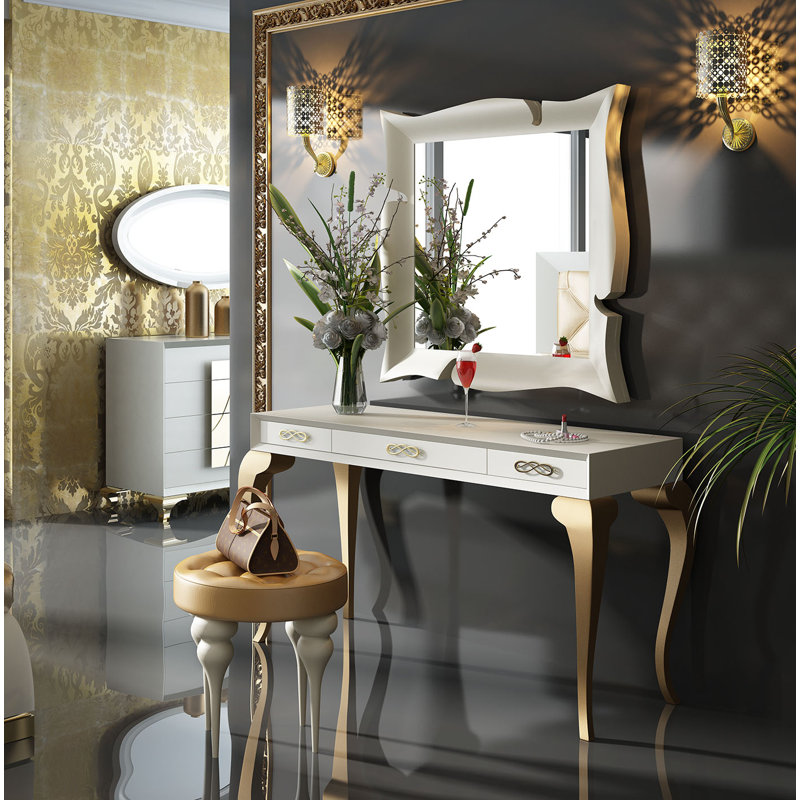 Lynslim vanity table set with mirror and makeup organizer dressing table,2 large drawers with sliding rails,storage shelves,jewelry box. kirkwood bedroom makeup vanity set with mirror