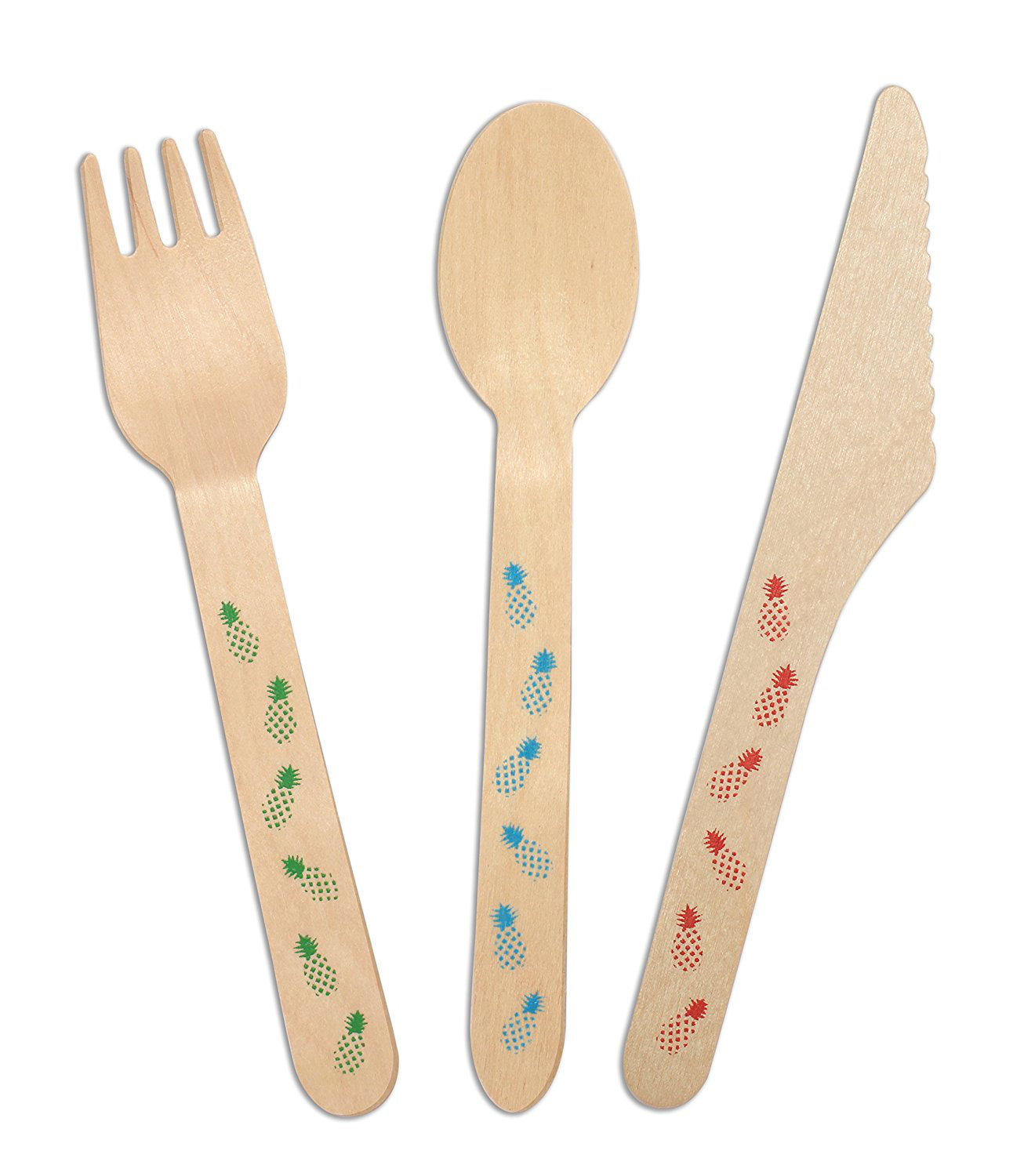 Catereco Pineapples Print Wood Disposable Flatware Set
