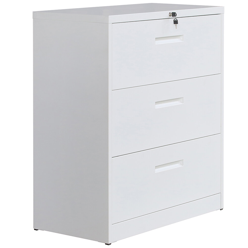 Latitude Run 3 Drawer Lateral File Cabinet Lockable Heavy Duty Metal Filing Cabinet With Built In Handle Black White Wayfair Ca