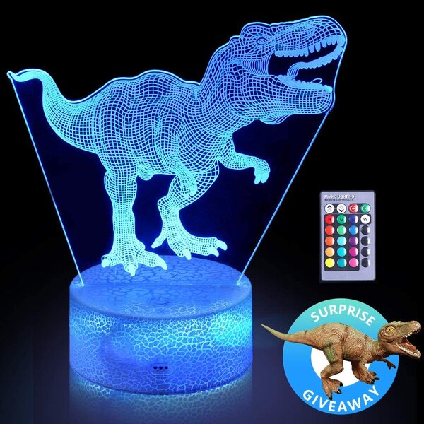 3D Dinosaur Night Light Remote & Touch 16 Colors Changing Dimmable Lamp for Kids 