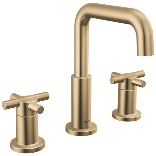 Nicoli Widespread Bathroom Faucet 3 Hole, 2-handle Bathroom Sink Faucet with Drain Assembly Finish: Champagne Bronze