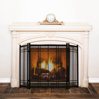 Benzara Random Circle Designed Hinged 3 Panel Metal Fireplace