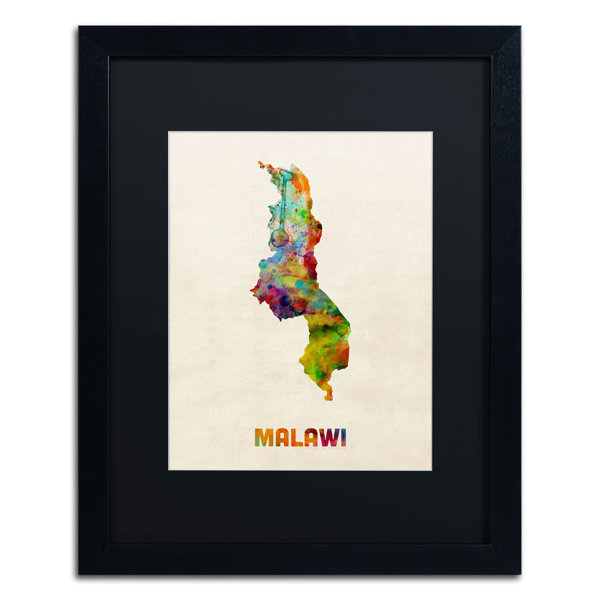 Trademark Art Malawi Watercolor Map By Michael Tompsett Framed Graphic Art Wayfair