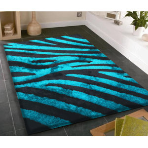 Lo-La Hand-Tufted Black/Turqoise Indoor/Outdoor Area Rug