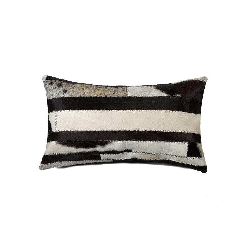 12" X 20" Abstract Stripes Cowhide Cowhide Throw Pillow Color: Black/White