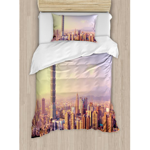 Modern Asian Furniture Wayfair Landscape Evening Skyline Of Taipei Taiwan Cityscape Modern Asian Landmark Urban Scenery Duvet Cover Set