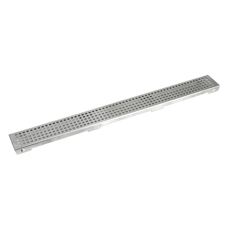 Shower Linear Drain Checker Square Pattern Stainless Steel Grate With Drain Base