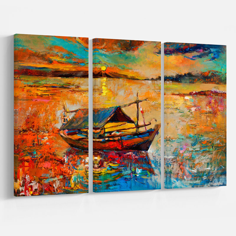 East Urban Home Fishing Boat At Golden Sunset Oil Painting Print