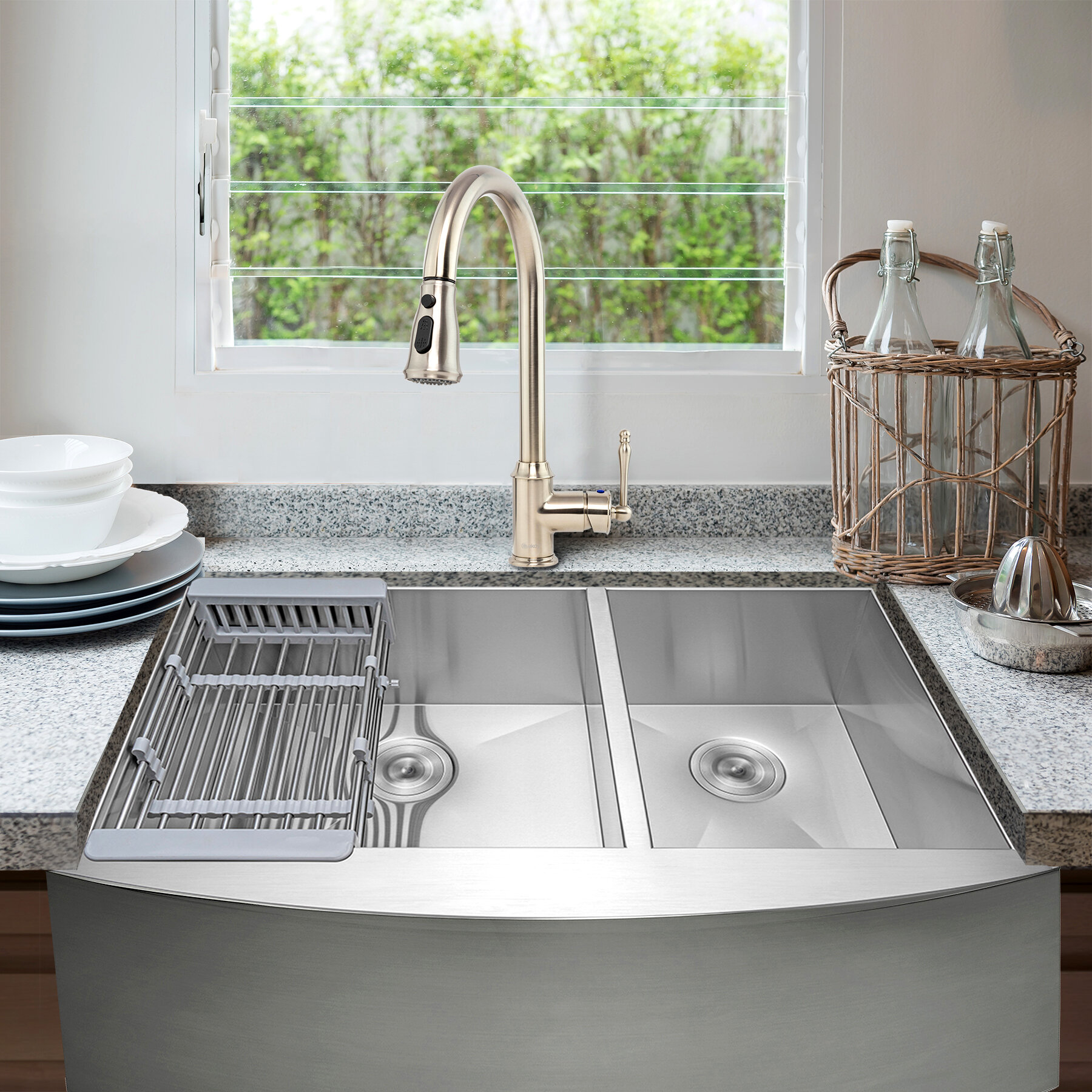 Akdy 33 L X 22 W Double Basin Farmhouse Kitchen Sink With Faucet Wayfair