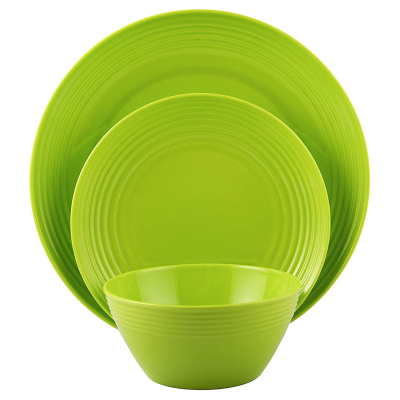 Melange 12 Piece Bamboo Dinnerware Set Rounds Collection Shatter Proof And Chip Resistant Bamboo Plates And Bowls Color Lime Green Dinner Plate Salad Plate Soup Bowl 4 Each Wayfair