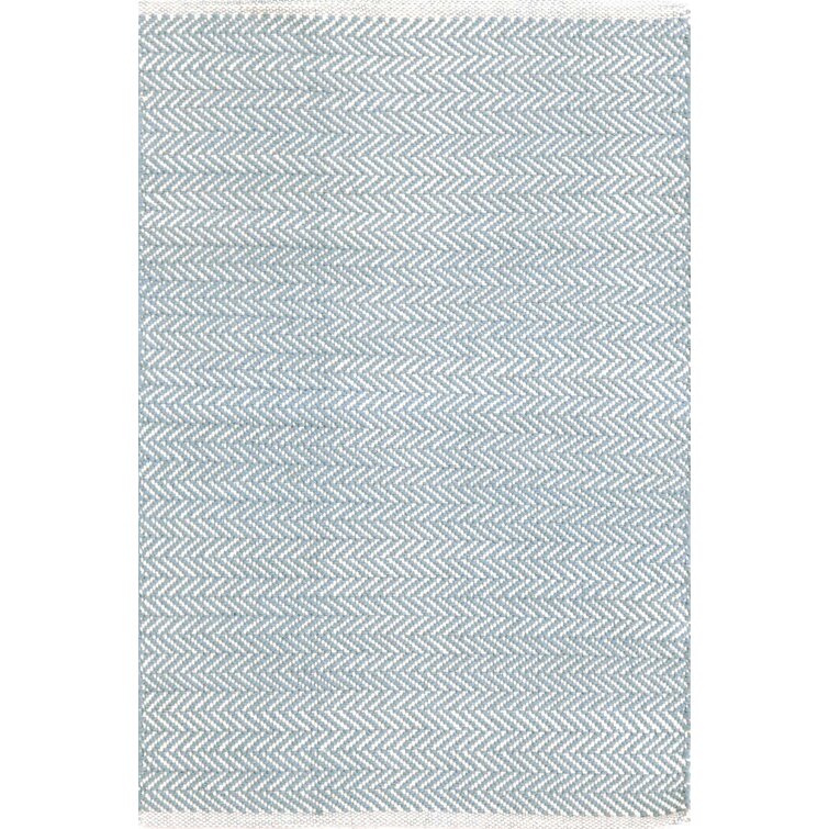 Herringbone Flatweave Cotton Geometric Area Rug In Swedish Blue