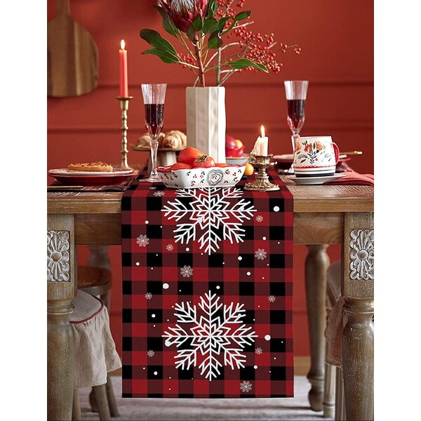 Christmas Table Runner-Cotton Linen-Let it Snow Dinner Scarf Décor,Long 90 Inch Holiday Winter snowflake Dresser Scarves,Farmhouse Xmas Kitchen Coffee/Dining Home Living Room Tablerunner,Red white
