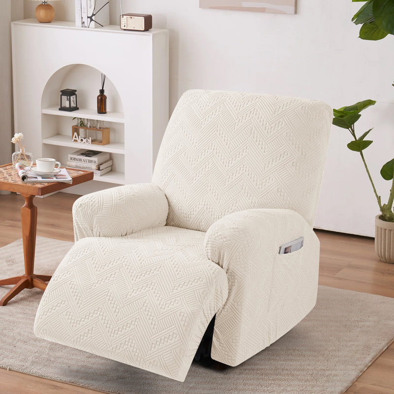 Harriet Recliner Chair Harriet 3 Pieces Box Cushion Sofa Slipcover Stretch Polyester Armchair Couch Cover with Pockets Upholstery Color: Ivory