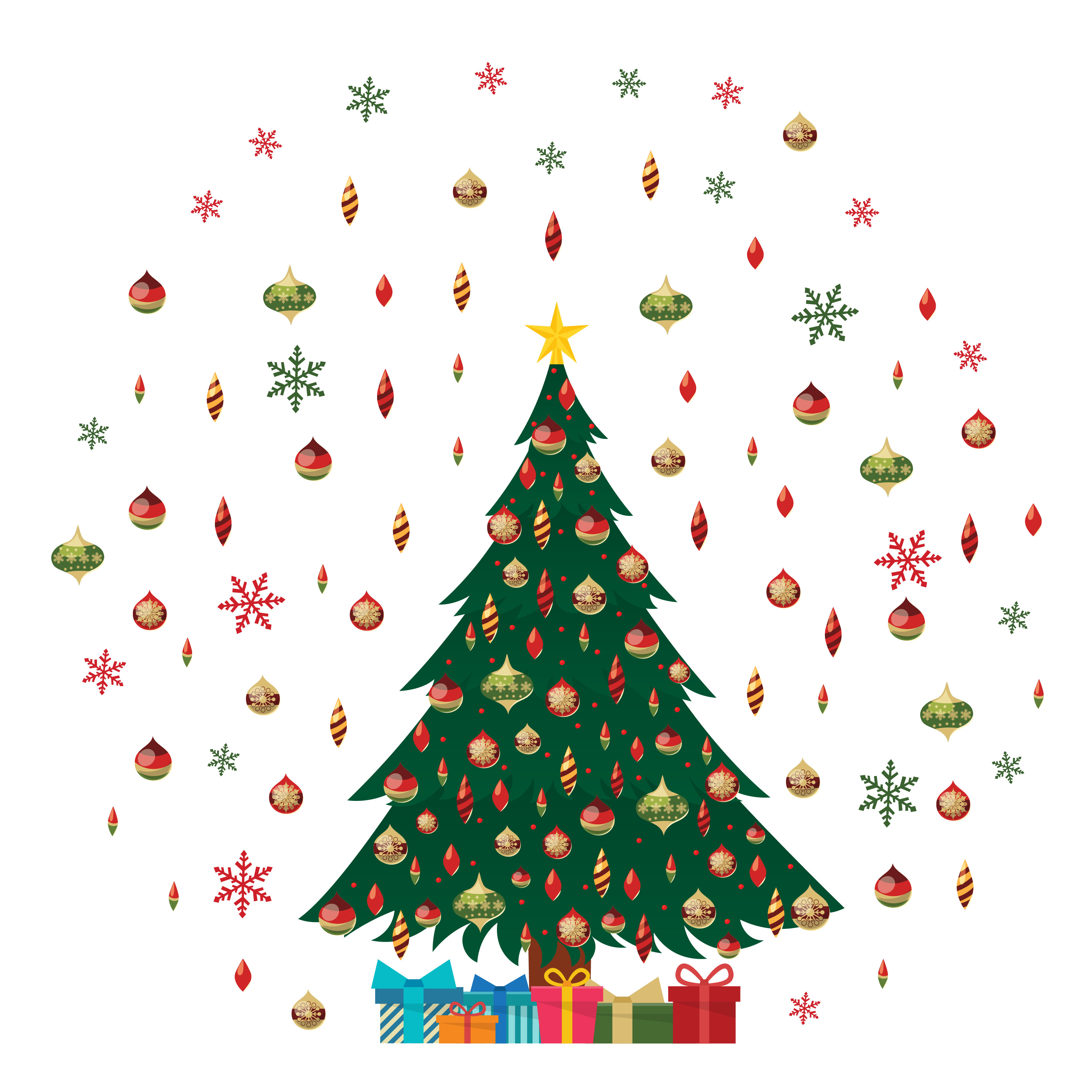 The Seasonal Aisle Christmas Tree and Colourful Snowflakes Wall Sticker |  