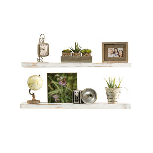 Distressed White Shelf Wayfair Evonne Floating Shelf Set Of 2