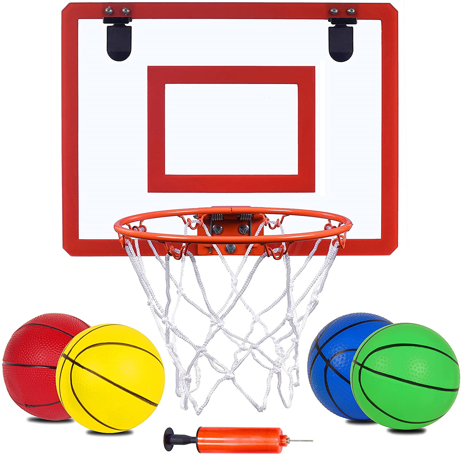 Over The Door Plastic Toy Backboard Hanger Mount Game for Kids Children or Adults Exercise N Play Mini Basketball Hoop Set 1 Balls & Ball Pump