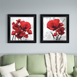Red Poppies White Sky Flowers SINGLE CANVAS WALL ART Picture Print 