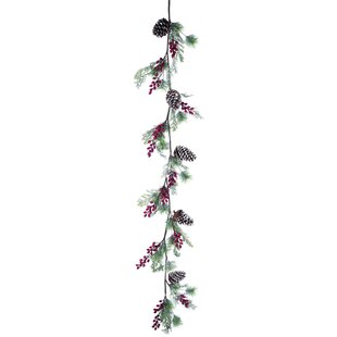 Bar Joiedomi Christmas Garland Decorations 6 Feet Pre Lit Velvet Silk Poinsettia Garland with Red Berries and Holly Leaves for Railing Mantles Fireplaces and More Table Centerpiece
