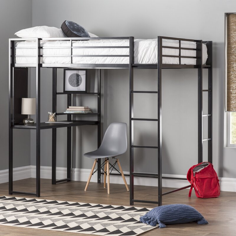 metal loft bed with shelves