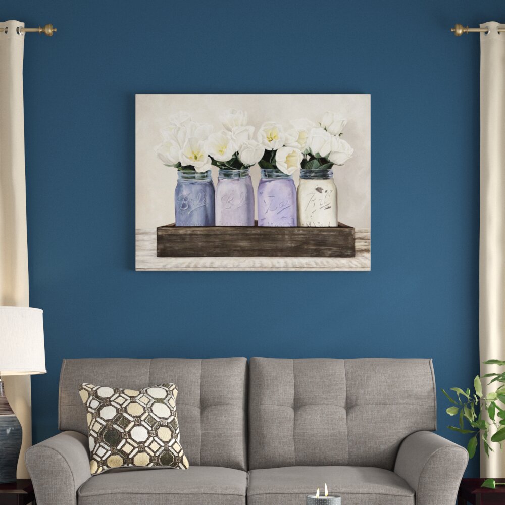 Mason Jar Wall Decorations - 'Tulips in Mason Jars' Painting Print on Wrapped Canvas