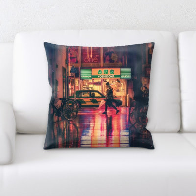 Grote Woman Walking in The Rain Throw Pillow Latitude Run