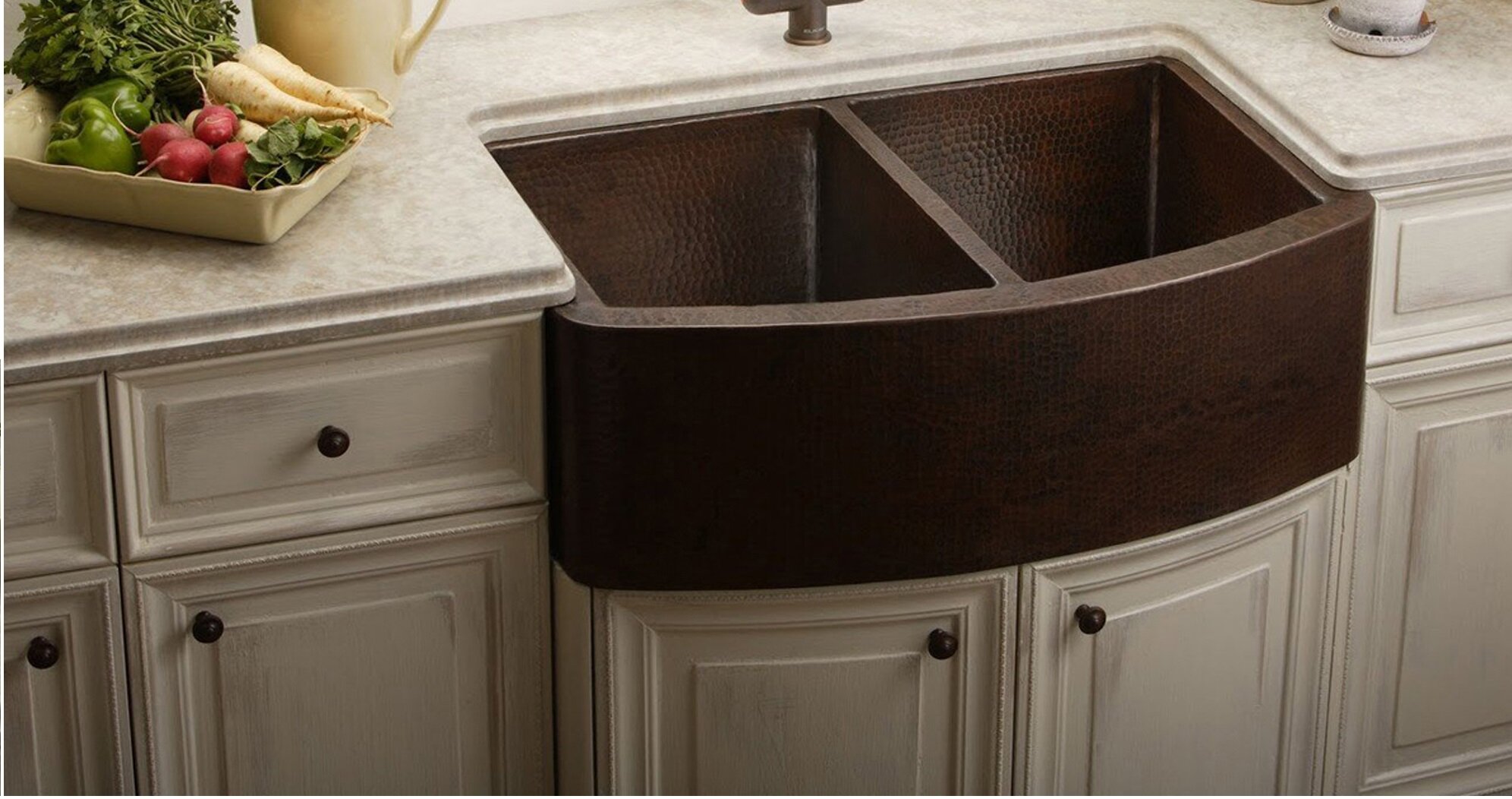 novatto redondeado antique copper curved kitchen sink