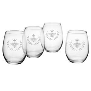 Vintage Bee 21 oz. Stemless Wine Glass (Set of 4)