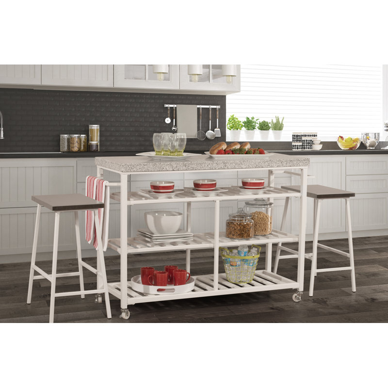 August Grove Droitwich Kitchen Island Set With Granite Top Wayfair