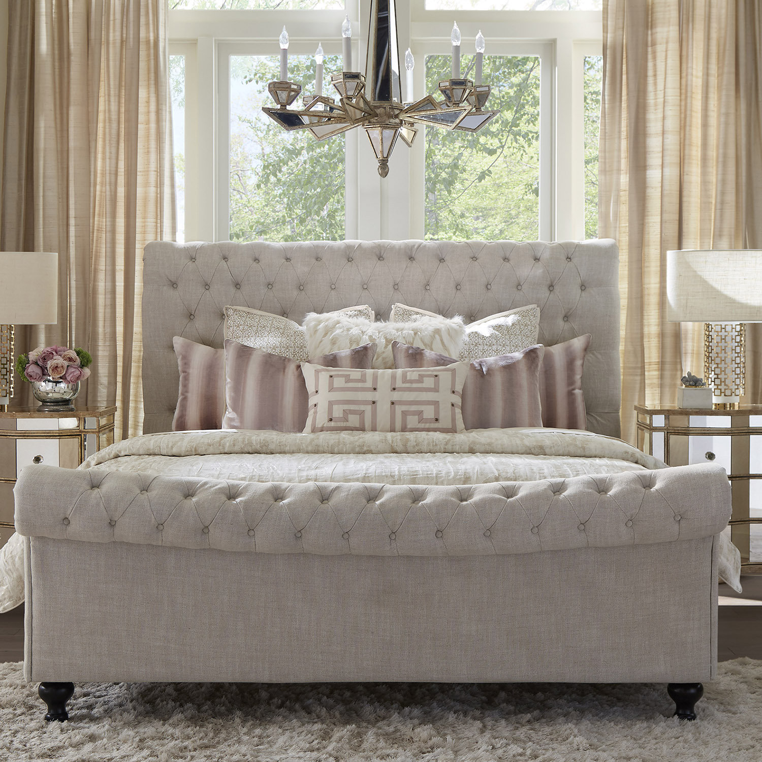 Jackie Tufted Upholstered Sleigh Bed 