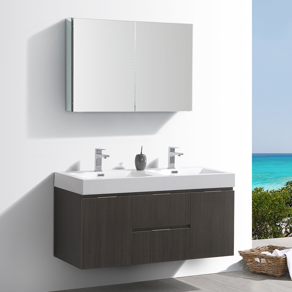 Fresca Ensemble De Meuble Lavabo Pour Salle De Bain Double Fixe Au Mur 48 Po Avec Miroir Senza Valencia Et Commentaires Wayfair Ca