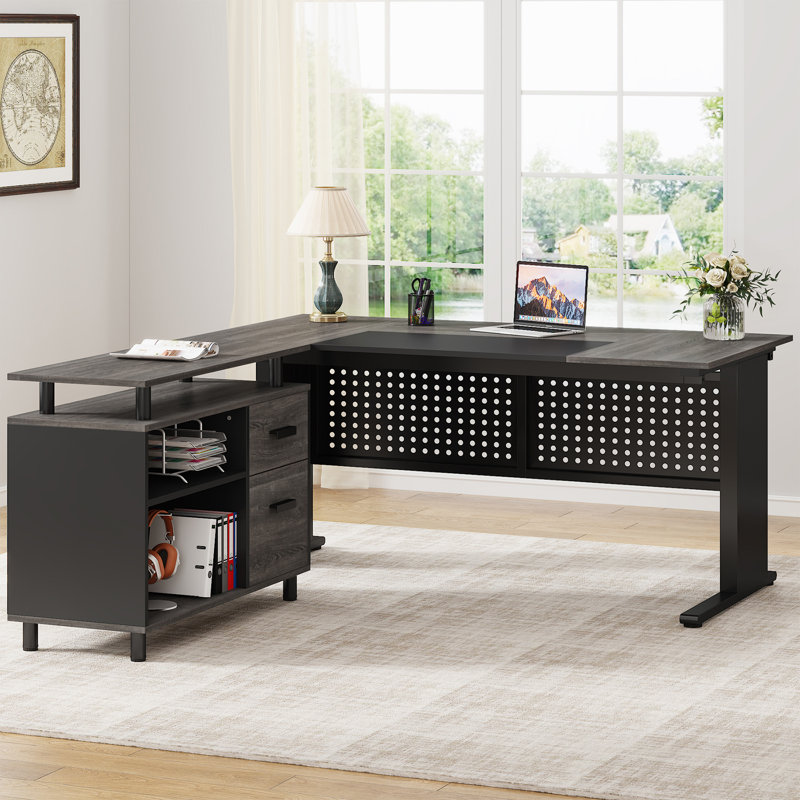 Ottovile 63'' W Executive Desk with File Cabinet for Home Office Color: Gray/Black
