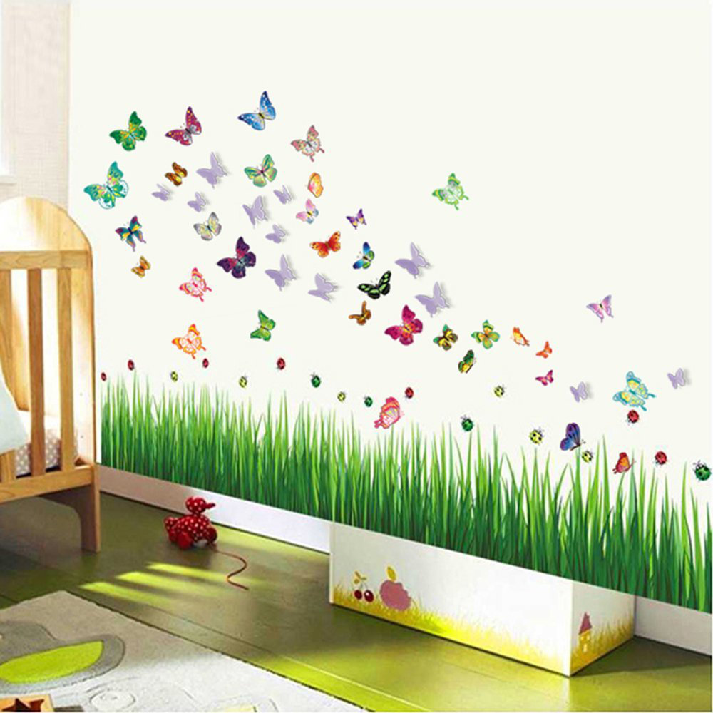 Grass Butterfly Wall Art Decal Stickers Home Decoration Wall Border Transparent