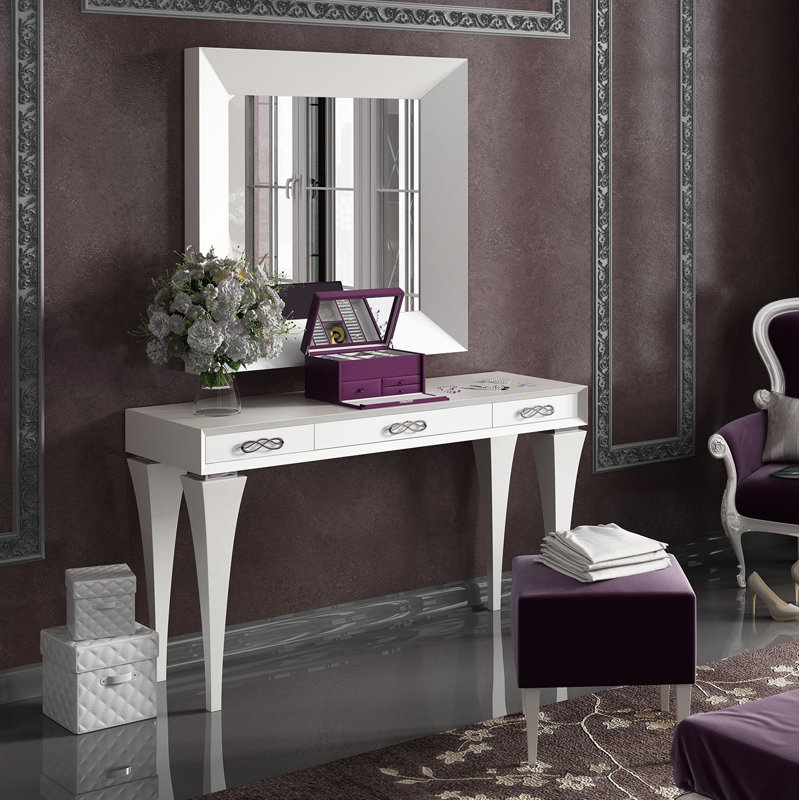 Everly Quinn Kirkwood Bedroom Makeup Solid Wood Vanity Set With