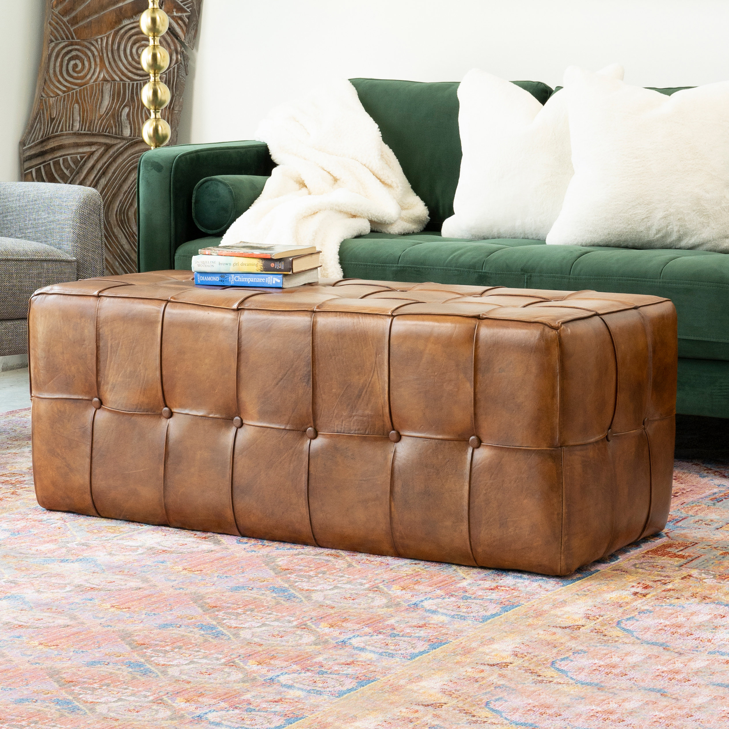 Union Rustic Alouise 47.5" Wide Genuine Leather Tufted Rectangle