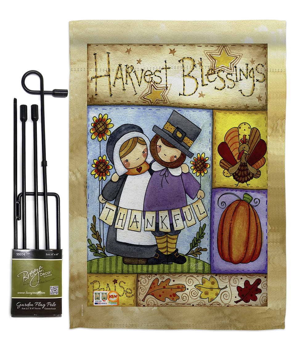 Breeze Decor Thankful Pilgrims Impressions 2 Sided Polyester 18 5 X 13 In Flag Set Wayfair