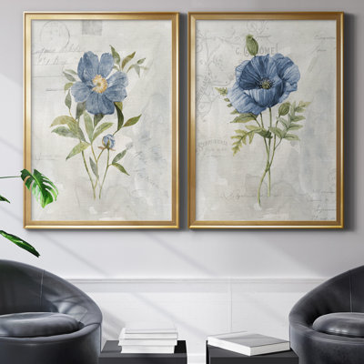 Blue Linen Peony - 2 Piece Painting Print Set
