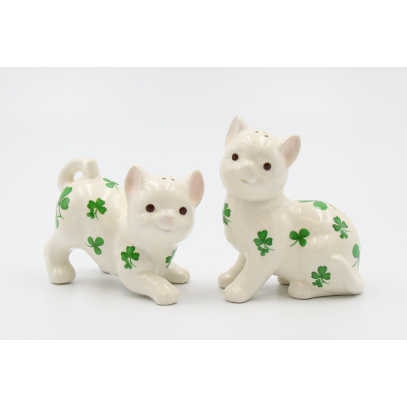 Cosmosgifts Cosmos Gifts Shamrock Cat Salt And Pepper Shaker Set
