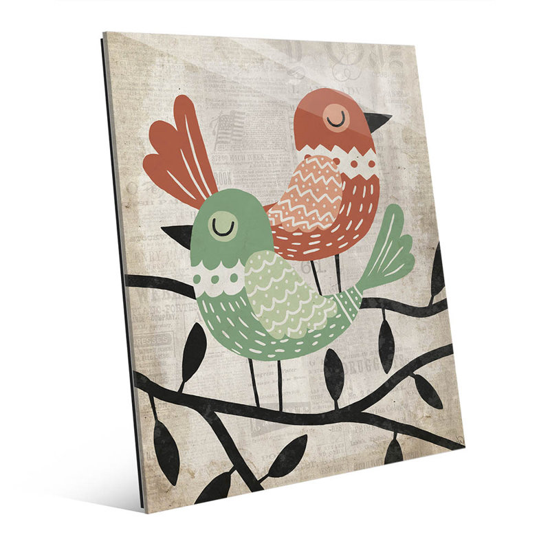 Click Wall Art Fancy Birds Green And Red Graphic Art On Glass