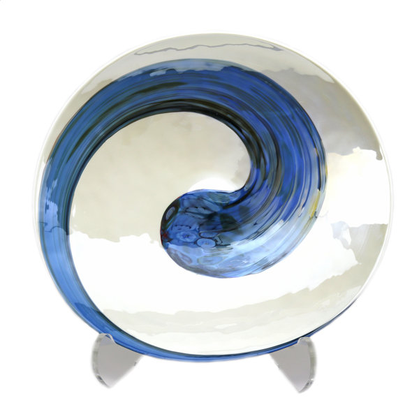 Rosecliff Heights Dede Glass Oval Beachy Decorative Plate In Ivory Blue Wayfair
