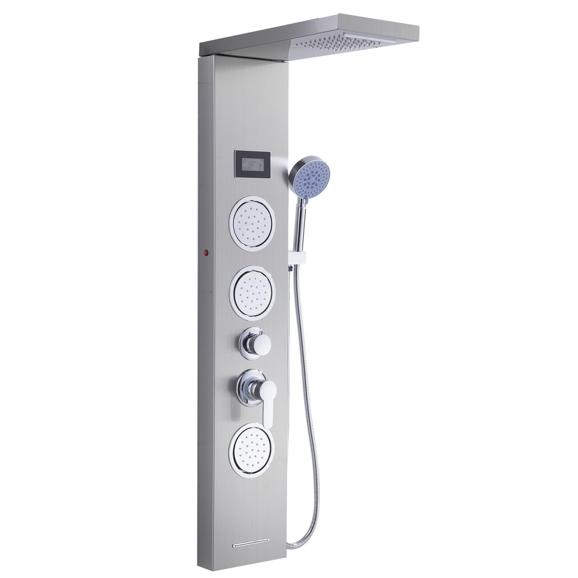 lyrlody Shower Tower Bathroom Shower Panel System Handheld Shower Waterfall Bathroom Shower Body Jets 3 in 1 with Thermostatic LED Temperature Screen Stainless Steel