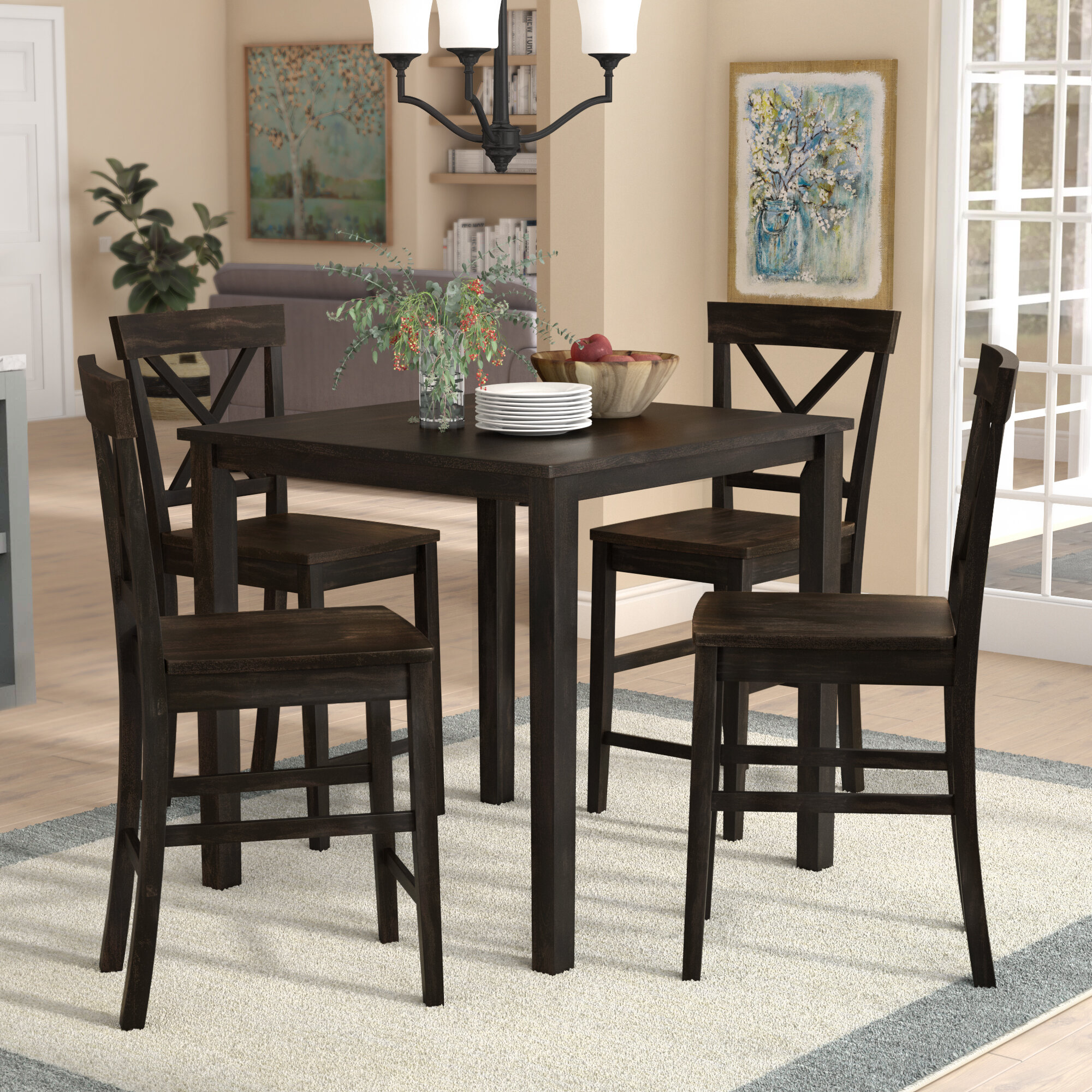 Gracie Oaks Skiatook 4 - Person Counter Height Solid Wood Dining Set ...